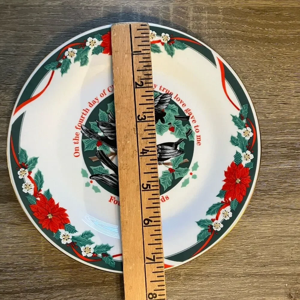 Tienshan Deck the Halls Salad Plate 12 Days of X-Mas Four Colly Birds Replace